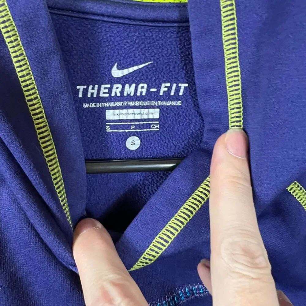 Nike Therma-FIT Purple Fleece Hoodie Lime Contrast Swoosh Pullover Women’s Small